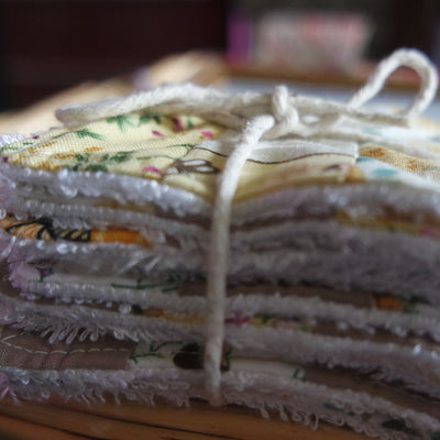 10 Handmade Cotton Bamboo Wipes with Cotton Muslin Bag